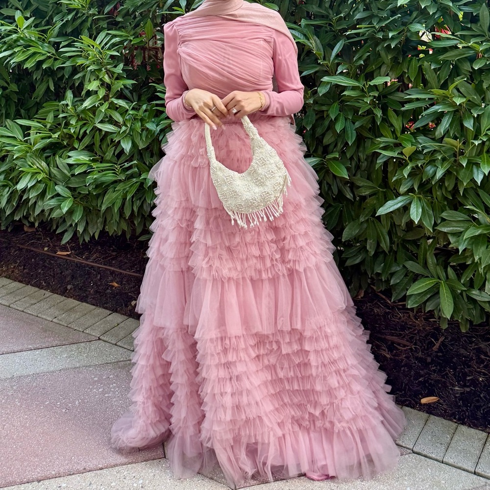 Elegant Pink Ruffled Gown